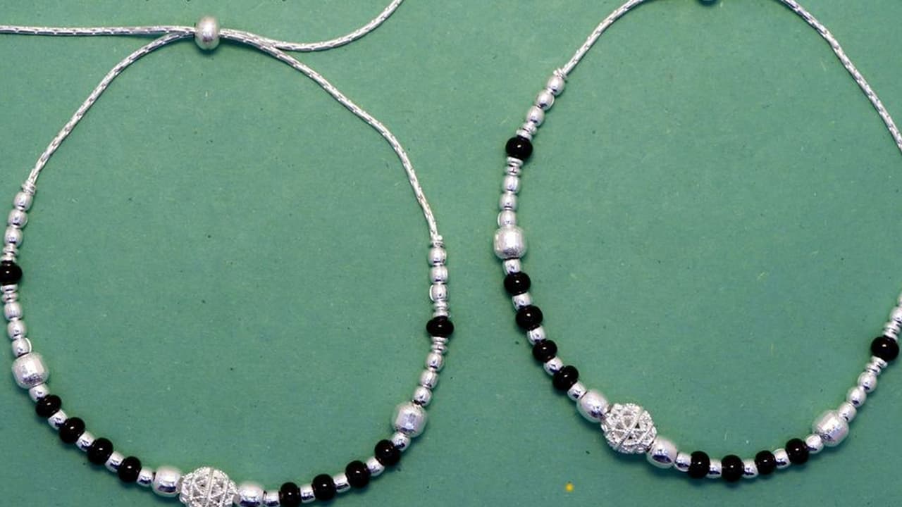 Black beads silver Payal designs 1 Black beads silver Payal designs 1