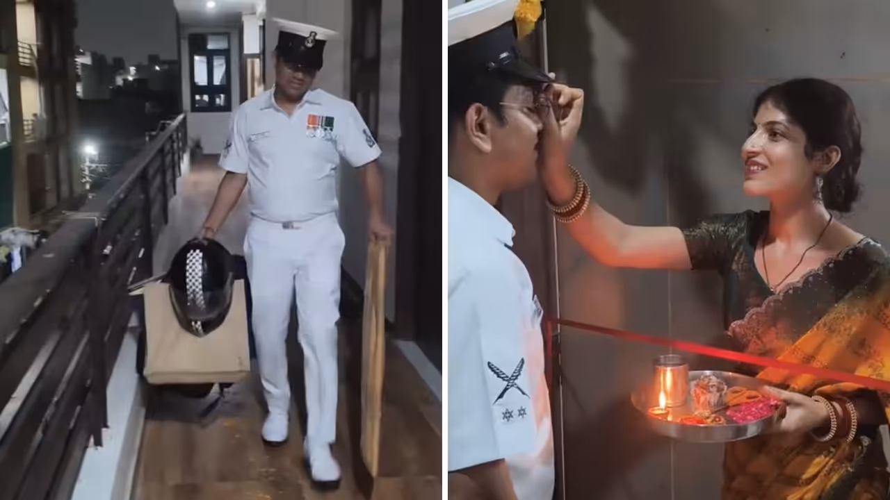 Indian Navy Officer Returns Home After 15 Years of Service, Wife Welcomes Her “Hero” With Special Ceremony Indian Navy Officer Returns Home After 15 Years of Service, Wife Welcomes Her “Hero” With Special Ceremony