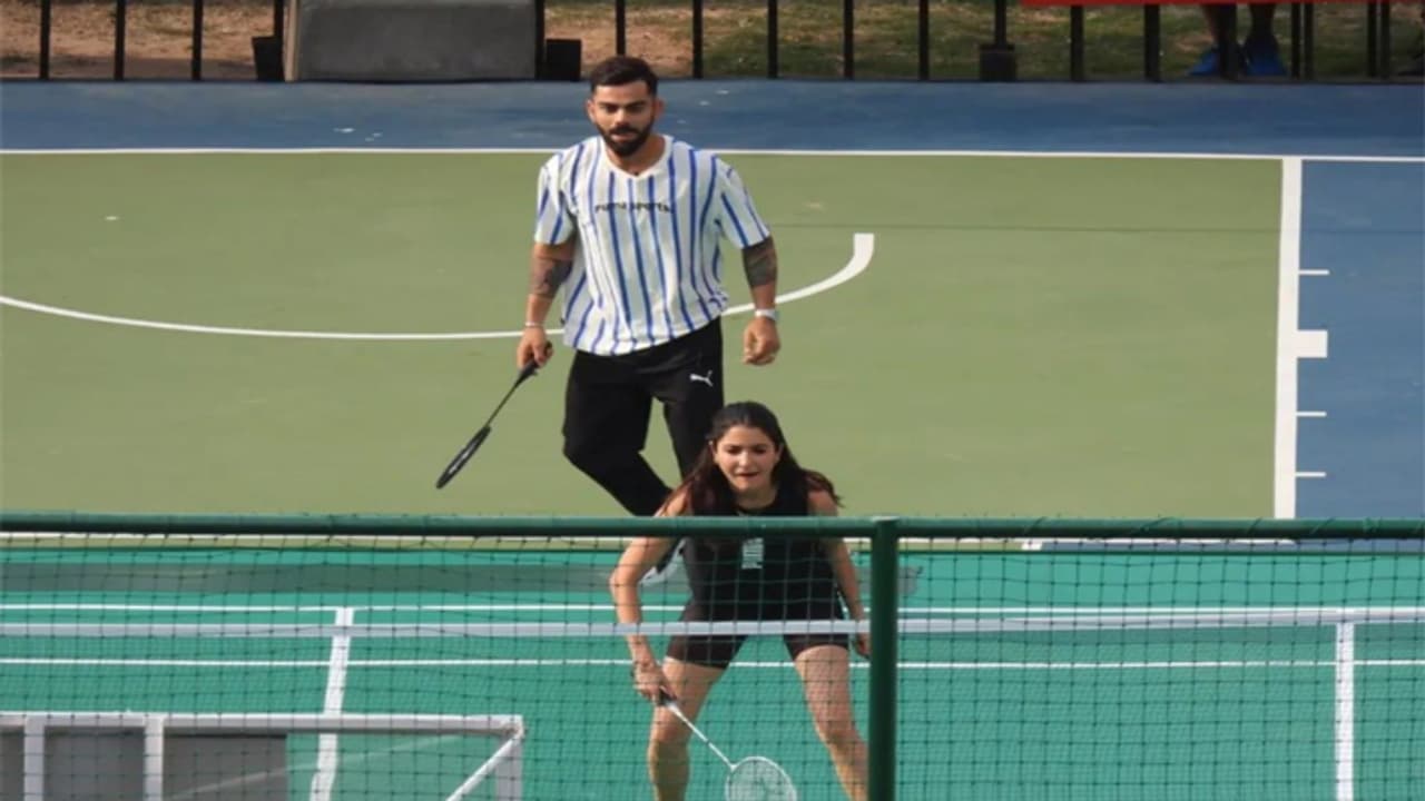 Virat Kohli plays badminton with wife Anushka Sharma Virat Kohli plays badminton with wife Anushka Sharma