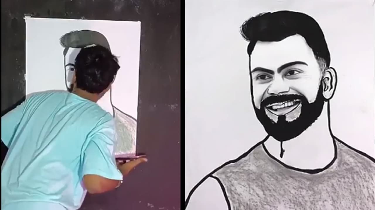 Virat Kohli portrait by using tongue Virat Kohli portrait by using tongue