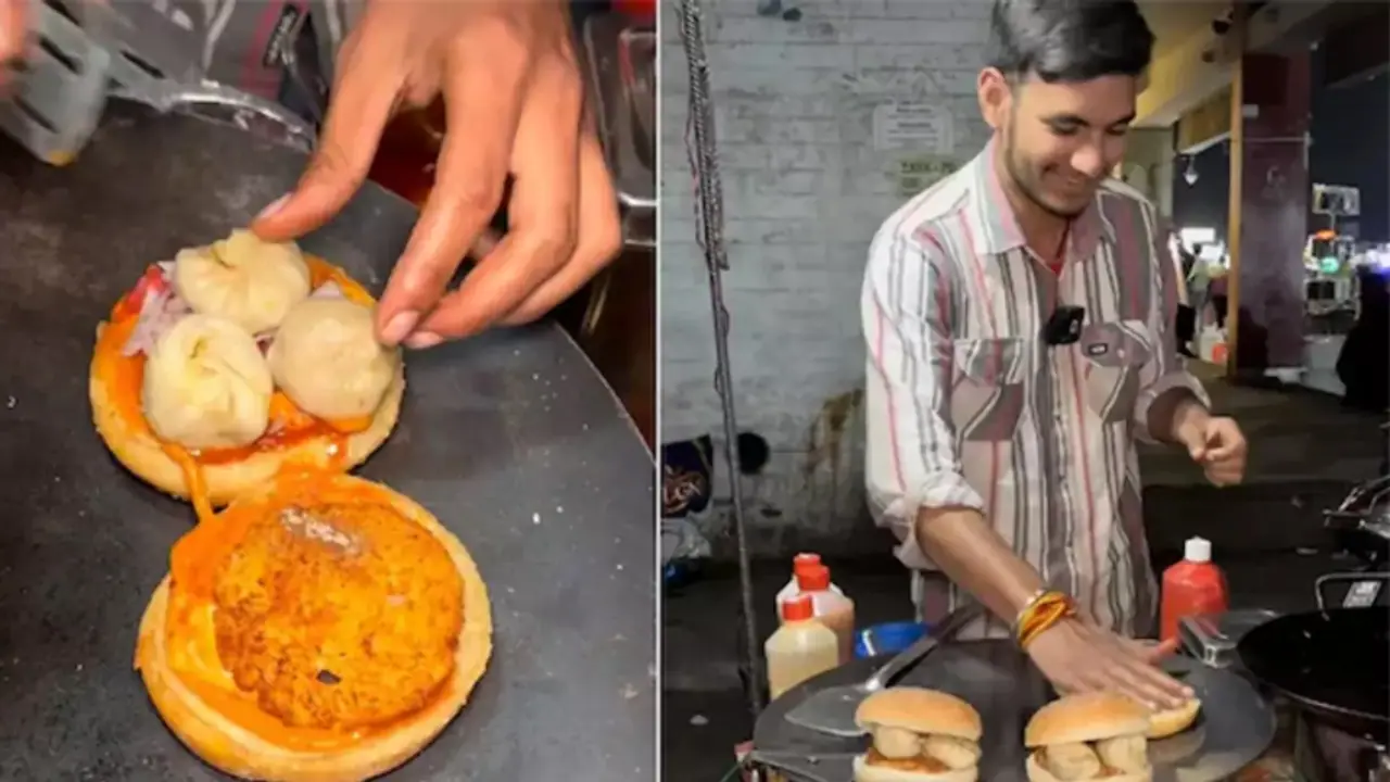 Viral video of momos burger Viral video of momos burger