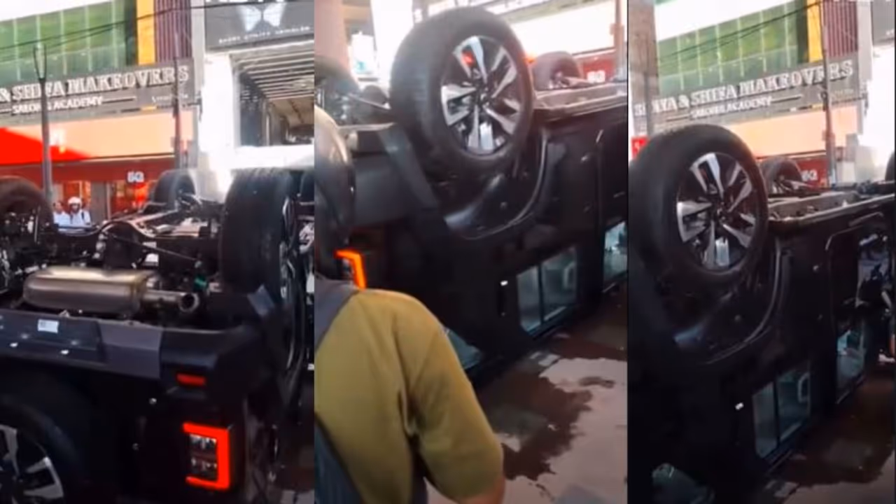 Mahindra Thar Roxx crash in showroom delhi Mahindra Thar Roxx crash in showroom delhi