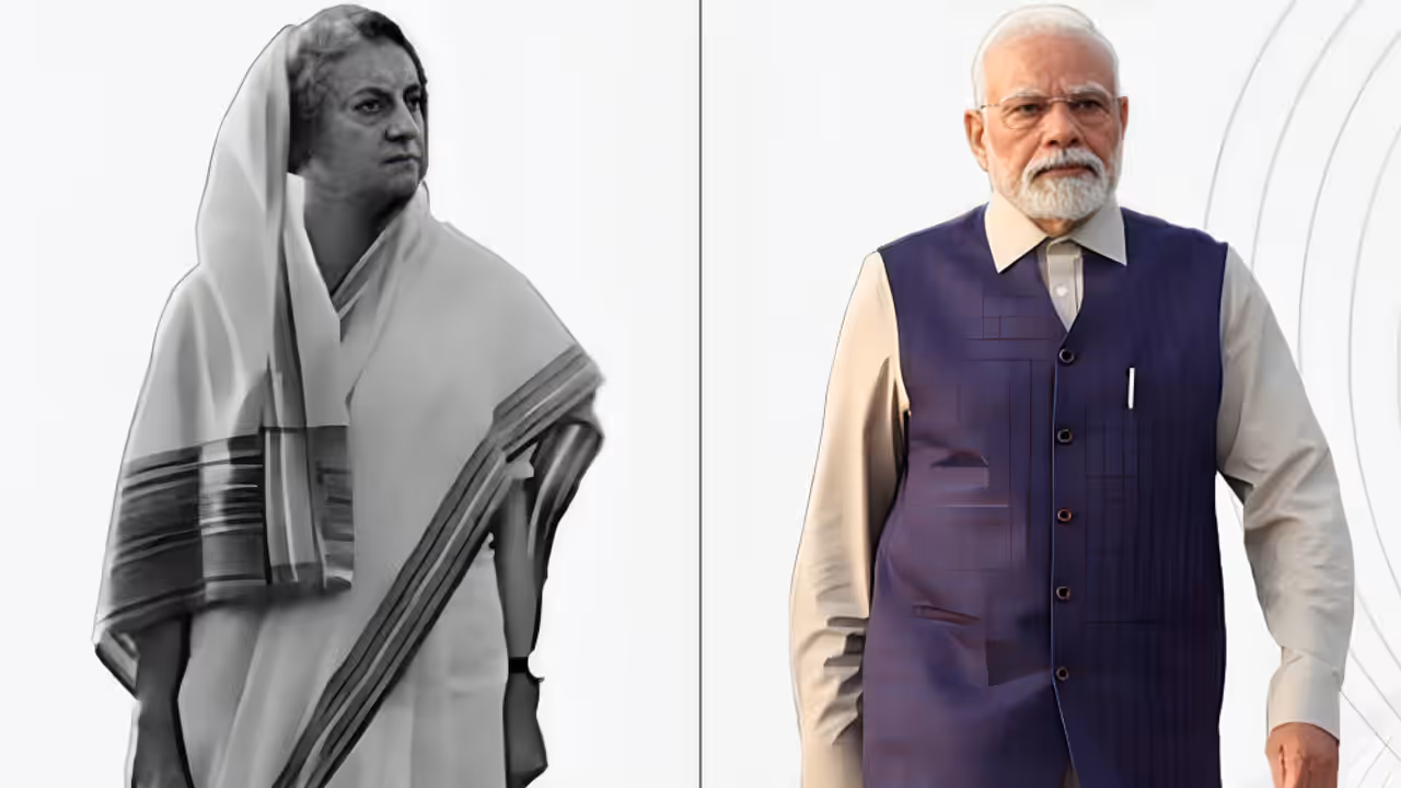 Collage of Indira Gandhi and Narendra Modi