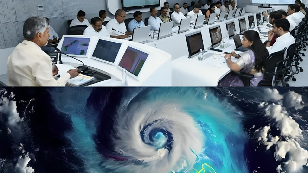 Cyclone Montha: Andhra CM Chandrababu Naidu at 24×7 real time monitoring center. (PhotoX@ncbn)