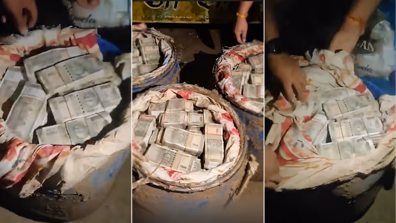 Prayagraj Blue Drum Cash Police Find Rs 5 Crore Buried in Three Blue Drums Viral Videos Prayagraj Blue Drum Cash Police Find Rs 5 Crore Buried in Three Blue Drums Viral Videos