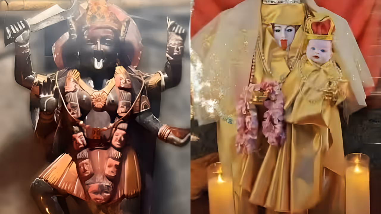 Kaali Mata Idol Dressed as Mother Mary Blasphemy at Mumbai Temple Video Viral