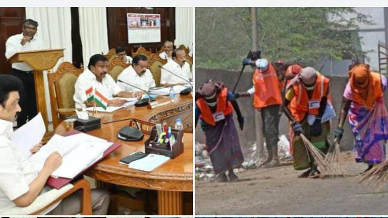 Cleaning staff and mk stalin