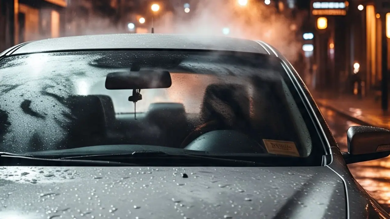 car in rain 