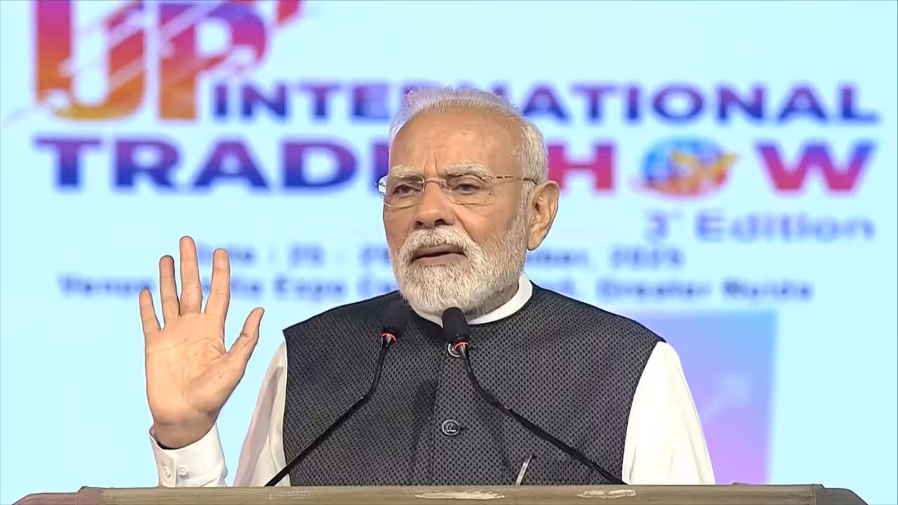 PM Narendra Modi speaking at the UP International Trade Show 2025