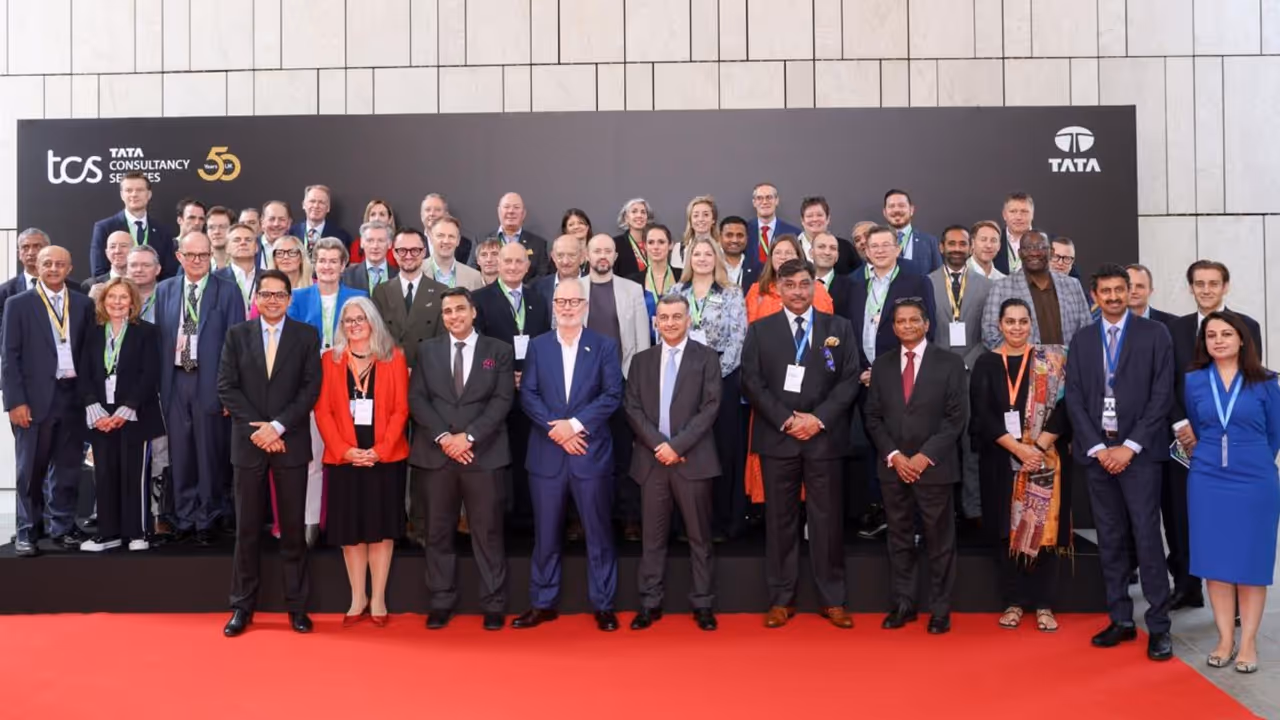 UK Minister Jason Stockwood with TCS leaders at Banyan Park Mumbai UK Minister Jason Stockwood with TCS leaders at Banyan Park Mumbai