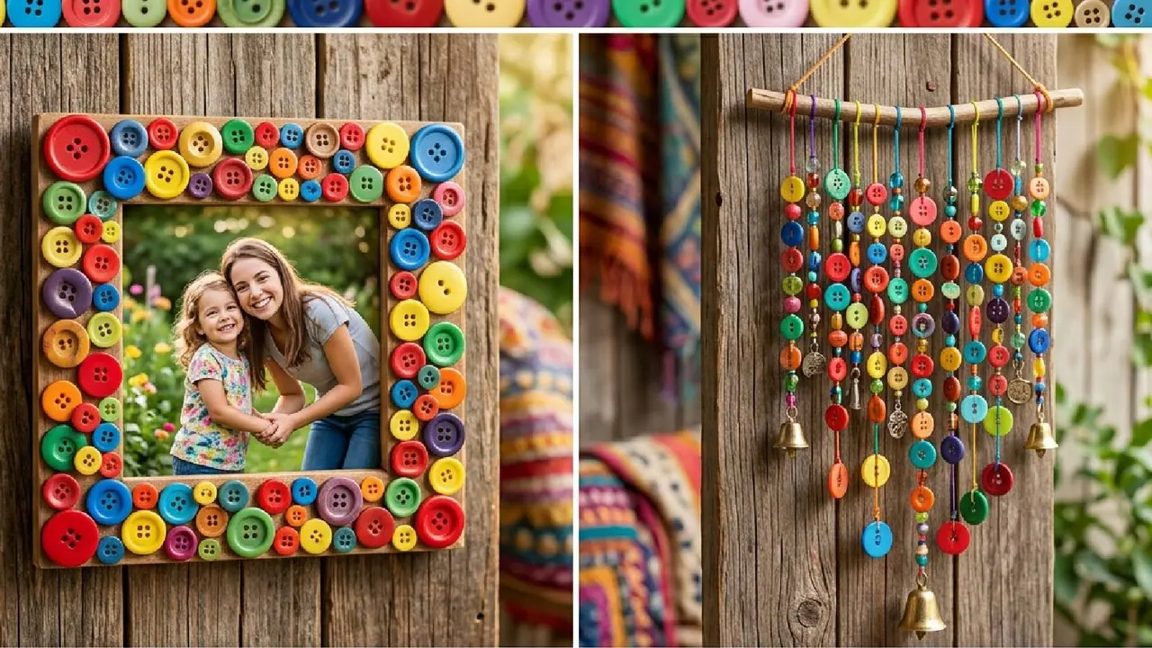 Decorate the photo frame with colorful buttons Decorate the photo frame with colorful buttons