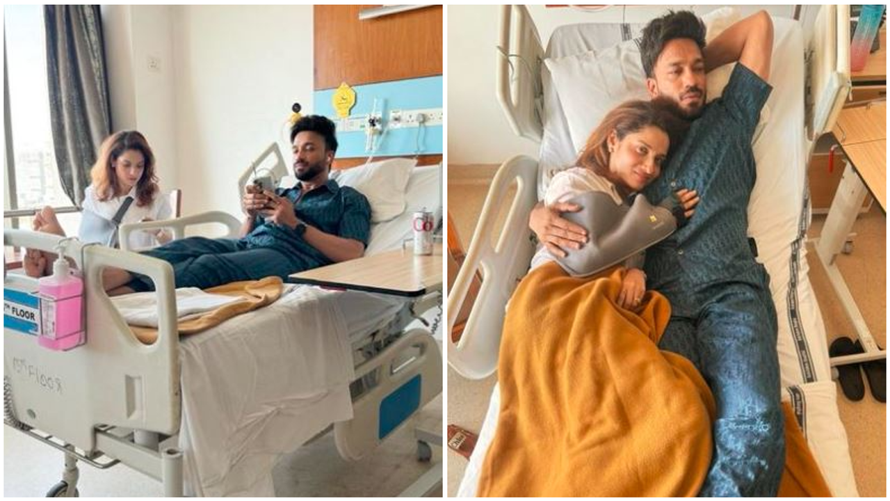 ankita lokhande and husband at hospital