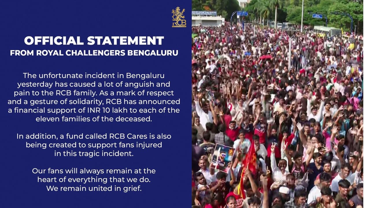 Bengaluru Stampede RCB Announce 10 Lakh Aid Bengaluru Stampede RCB Announce 10 Lakh Aid
