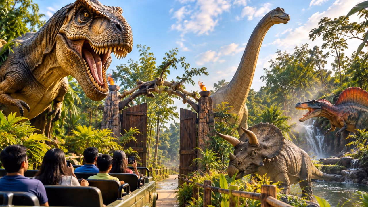 Life size animatronic dinosaurs at Jollywood Studios near Bengaluru Life size animatronic dinosaurs at Jollywood Studios near Bengaluru