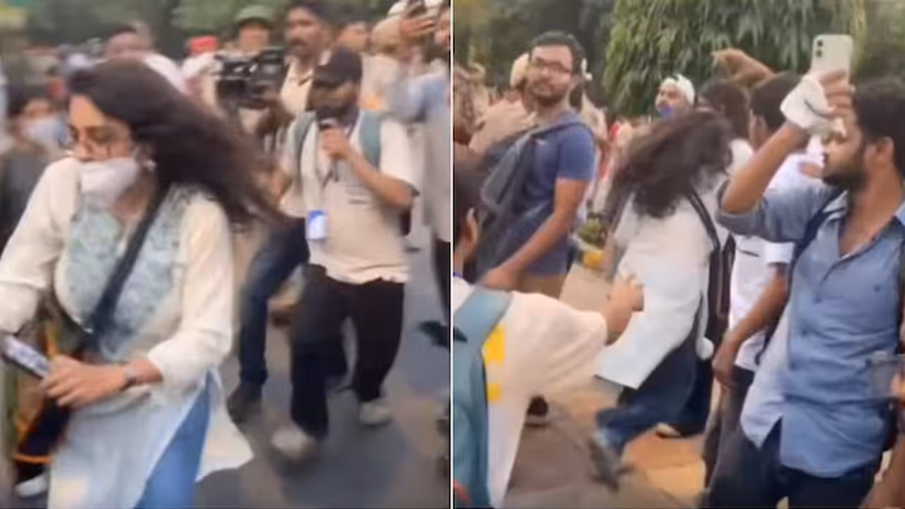 Delhi Protest: Woman Runs Off With Police Bus Keys at Jantar Mantar Delhi Protest: Woman Runs Off With Police Bus Keys at Jantar Mantar