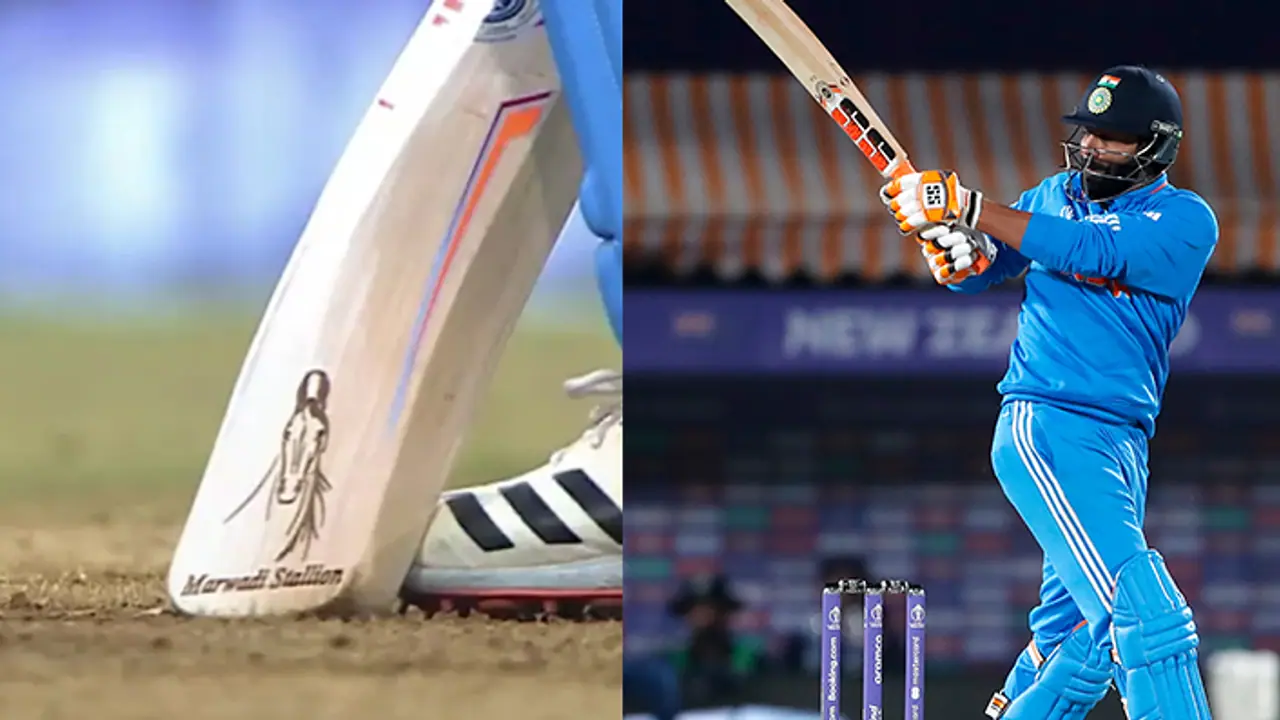 Ravindra Jadeja bat with unique Marwadi stallion bat Ravindra Jadeja bat with unique Marwadi stallion bat