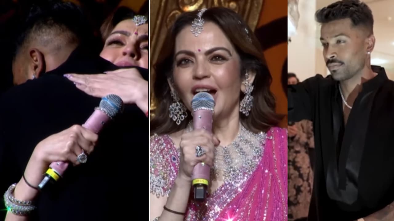 Nita Ambani hugs Hardik Pandya in Anant Radhika Sangeet ceremony Nita Ambani hugs Hardik Pandya in Anant Radhika Sangeet ceremony