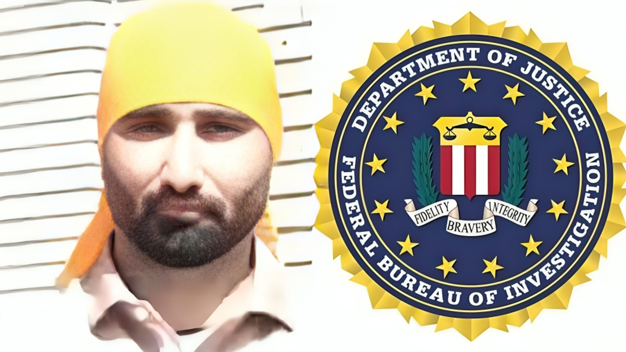 Collage of fugitive Pavittar Singh Batala and FBI logo