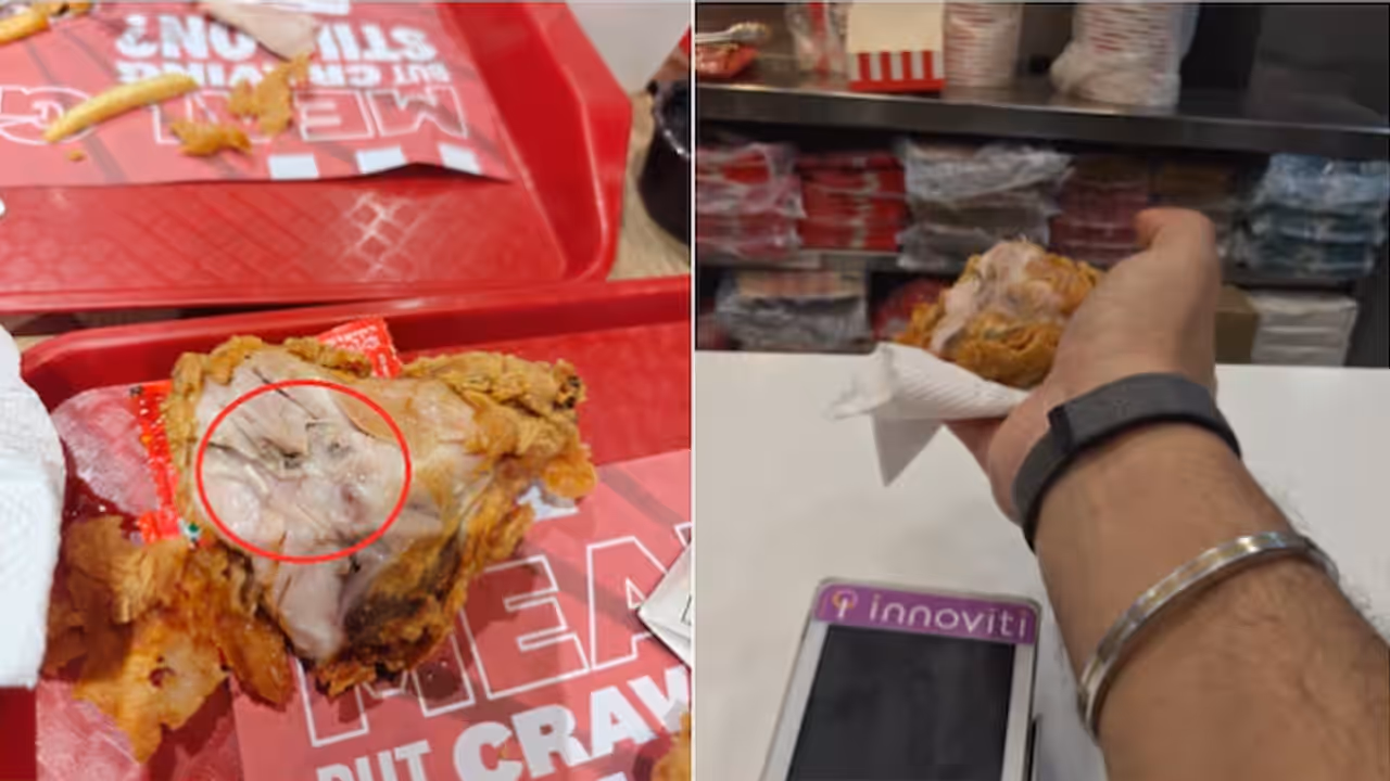 Maggot found in KFC fried chicken in Greater Noida Maggot found in KFC fried chicken in Greater Noida