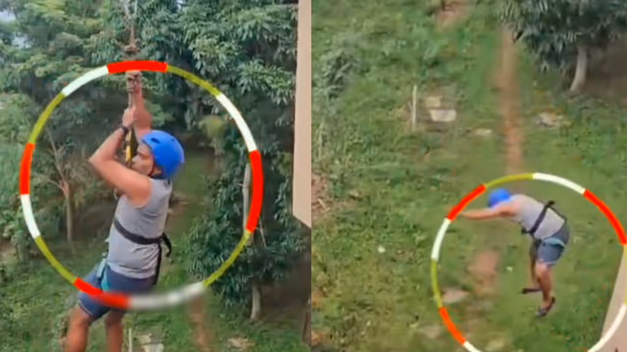WATCH: Man Falls Nearly 40 Feet During Zipline Ride in Karnataka, Disturbing Video Sparks Safety Debate WATCH: Man Falls Nearly 40 Feet During Zipline Ride in Karnataka, Disturbing Video Sparks Safety Debate