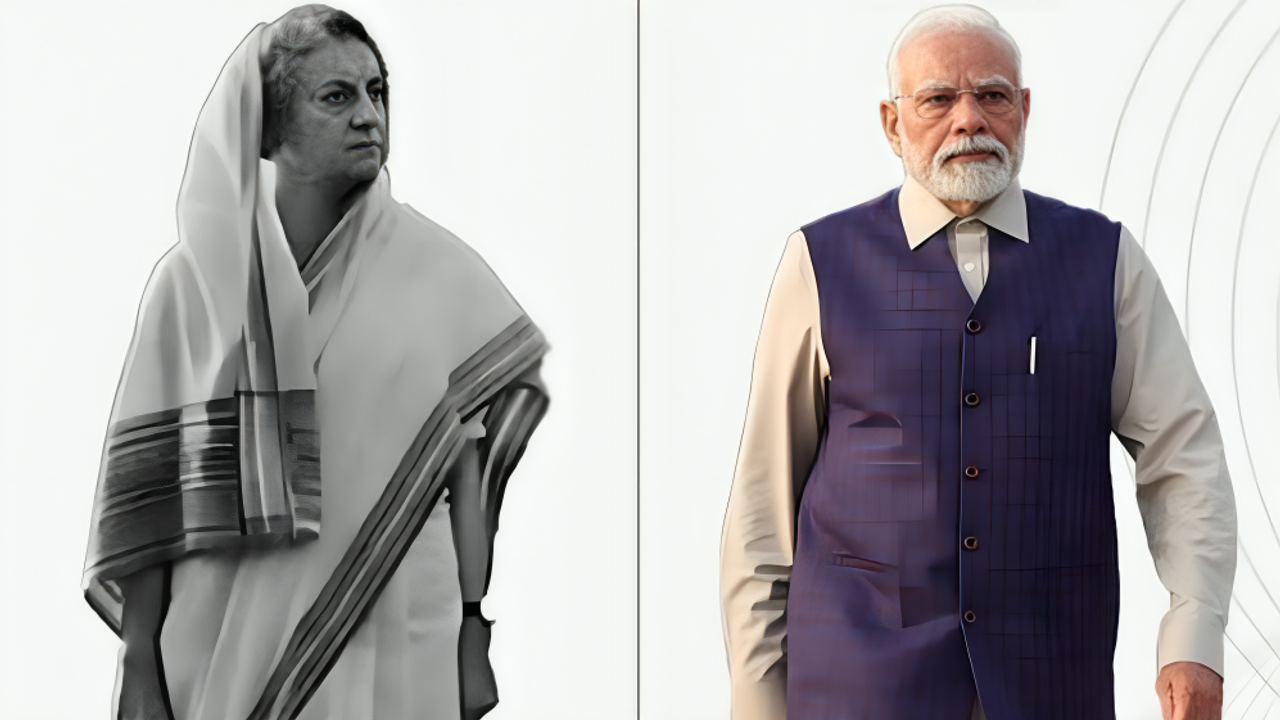 Collage of Indira Gandhi and Narendra Modi