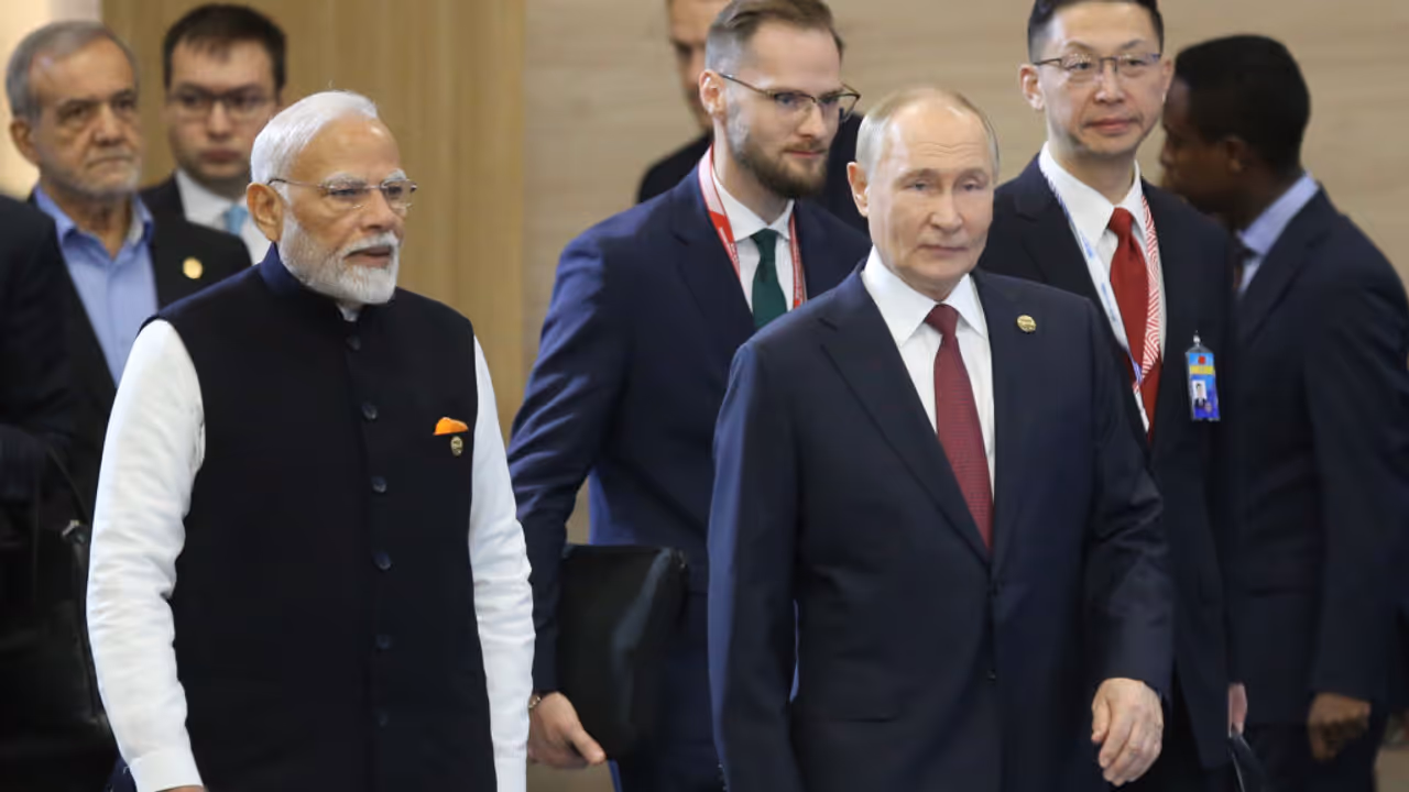Narendra Modi and Vladimir Putin Narendra Modi and Vladimir Putin