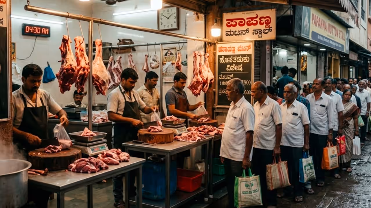 Queues outside meat shops in Bengaluru for Hosatodaku feast Queues outside meat shops in Bengaluru for Hosatodaku feast