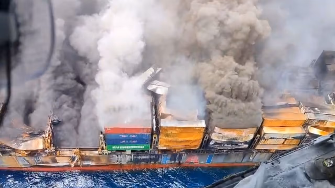 ICG battling fire on MV WAN HAI 503
