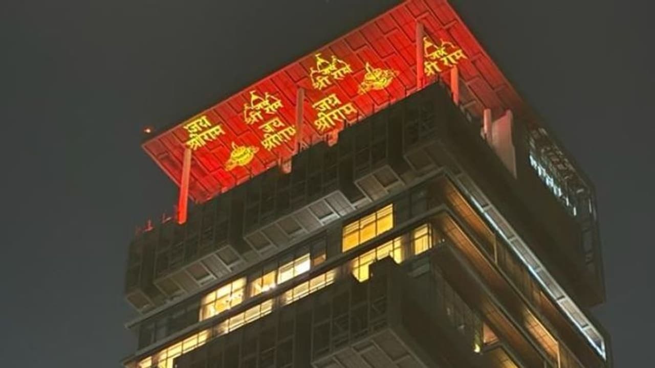Ambani residence Antilia decked up for Ram Mandir Pran Pratishtha ...
