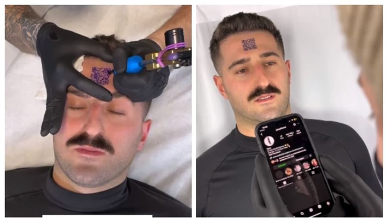 QR code tattoo on the forehead: നെറ്റിയിൽ ക്യൂആർ കോഡ് ടാറ്റൂ; ഗൂഗിൾ പേ ...