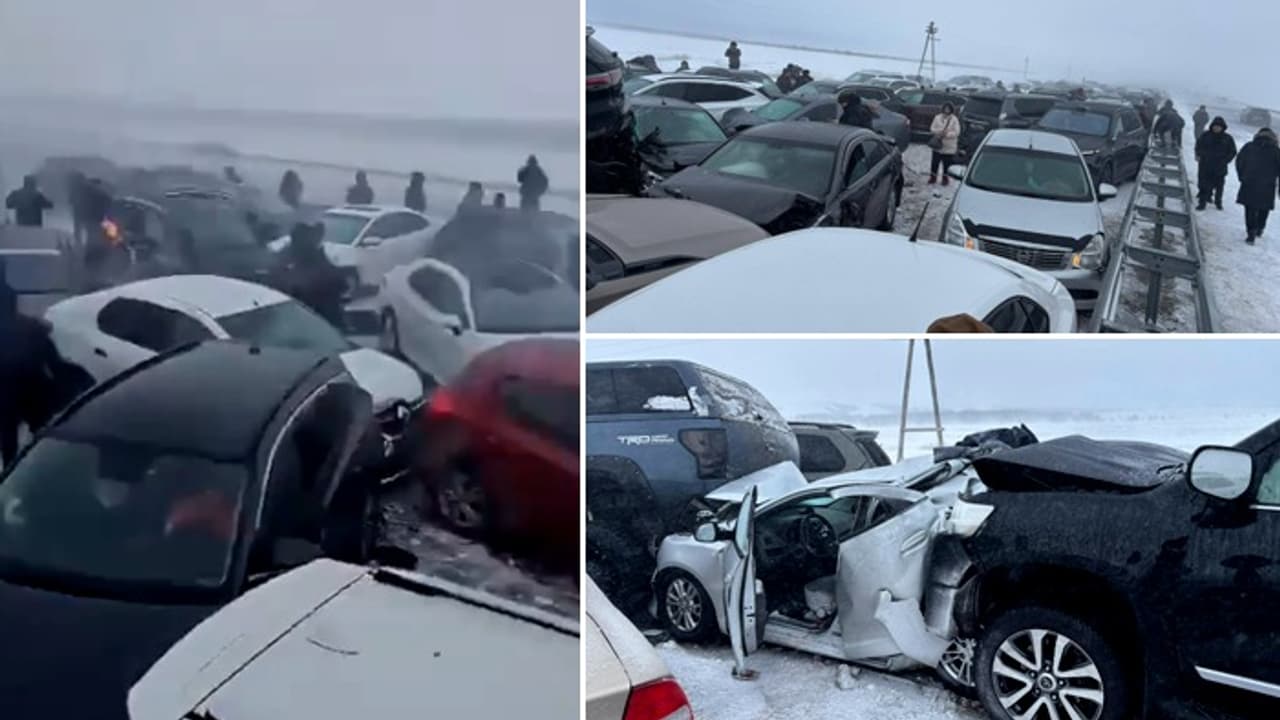 Dramatic crash in Kazakhstan as over 95 cars involved in massive pile ...
