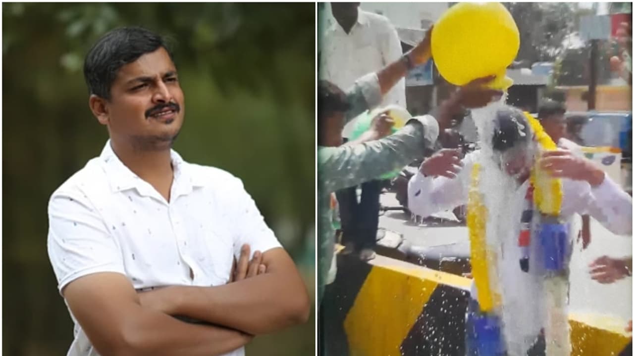 ಮಹಿಳಾ ಅಧಿಕಾರಿಯನ್ನು ನಿಂದಿಸಿದ ಶಾಸಕರ ಪುತ್ರನಿಗೆ ಹಾಲಿನ ಅಭಿಷೇಕ