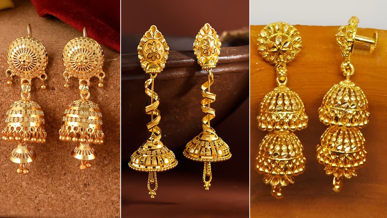 डबल लेयर गोल्ड झुमके: 5 नए डिज़ाइन | ट्रेंडी और यूनिक | Double Layer Gold Jhumka Traditional Ideas 22kt Style | Asianet News Hindi
