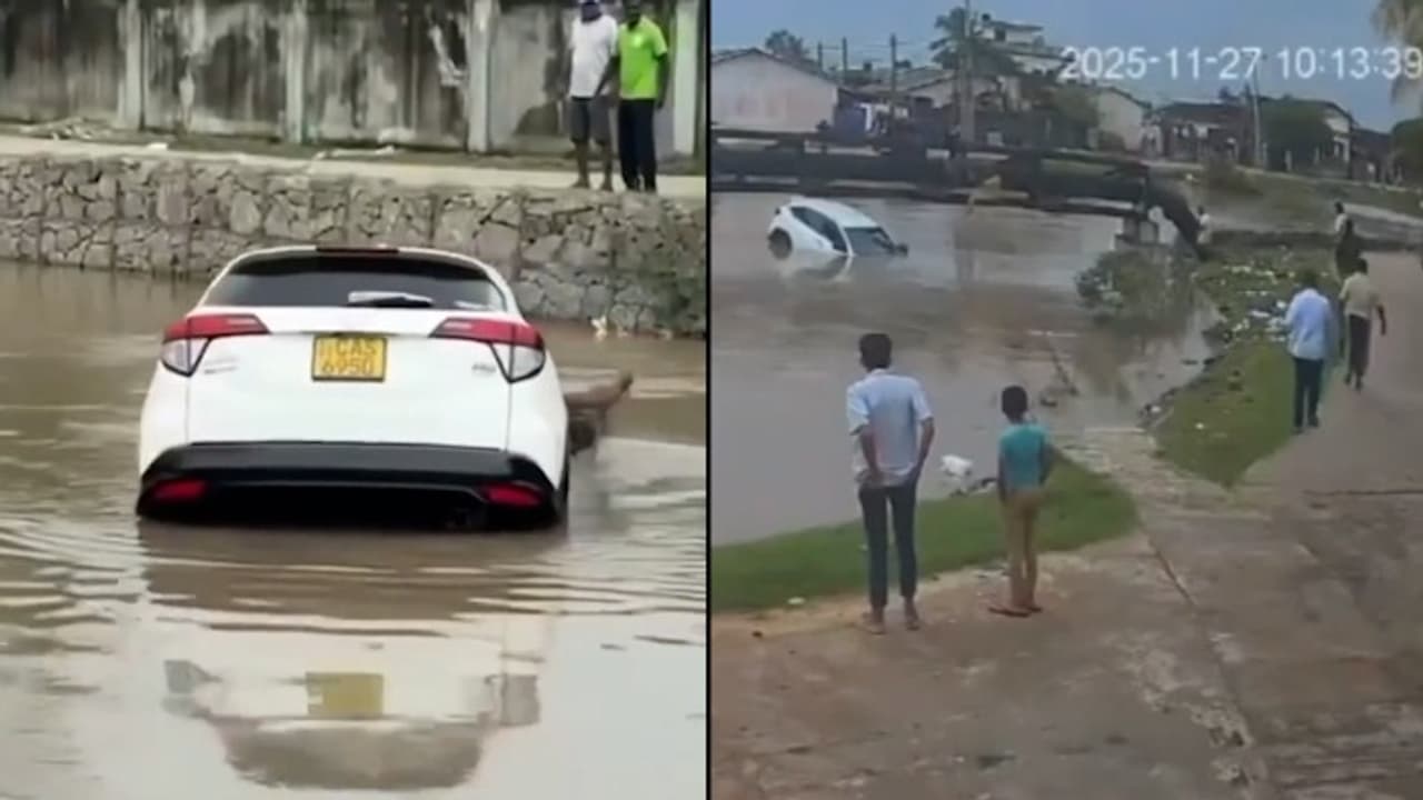 Sri Lanka Floods: Family of Three Killed After Car Falls Into Flooded Canal in Ampara (WATCH)