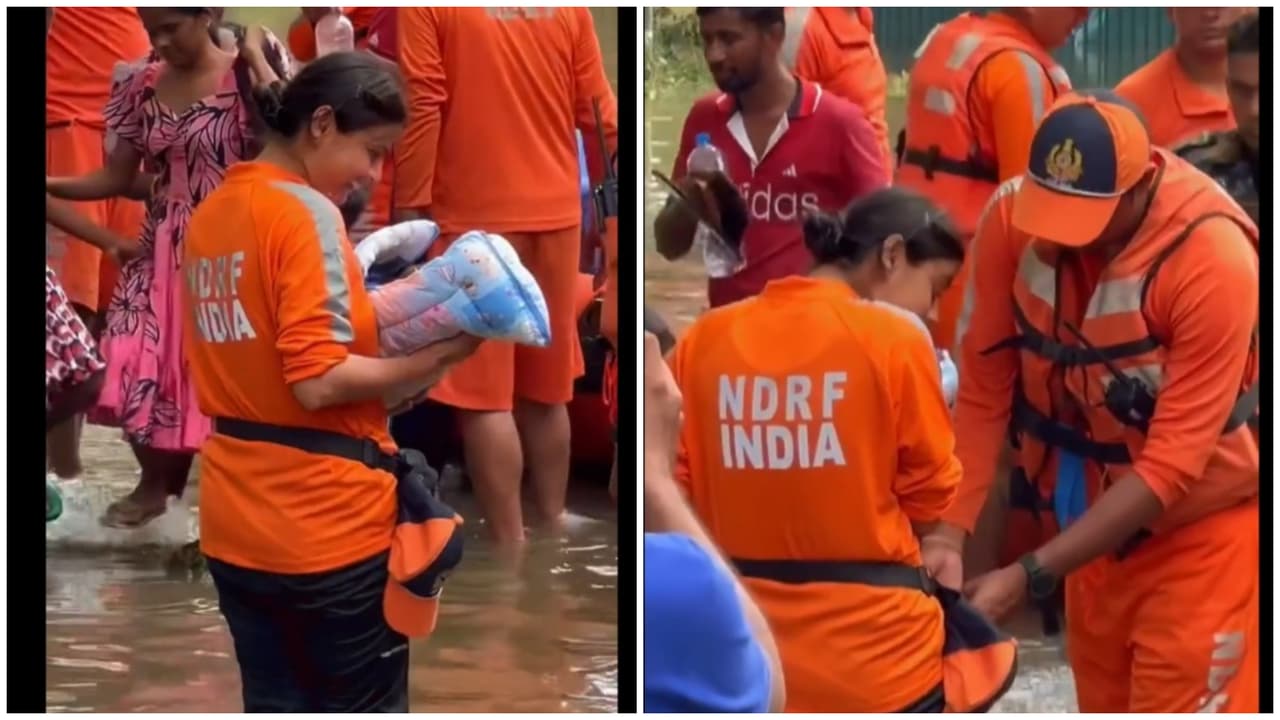 'Moment Of Calm Amid Chaos': Woman NDRF Rescuer Gently Cradles Infant In Flood-Hit Sri Lanka (WATCH)