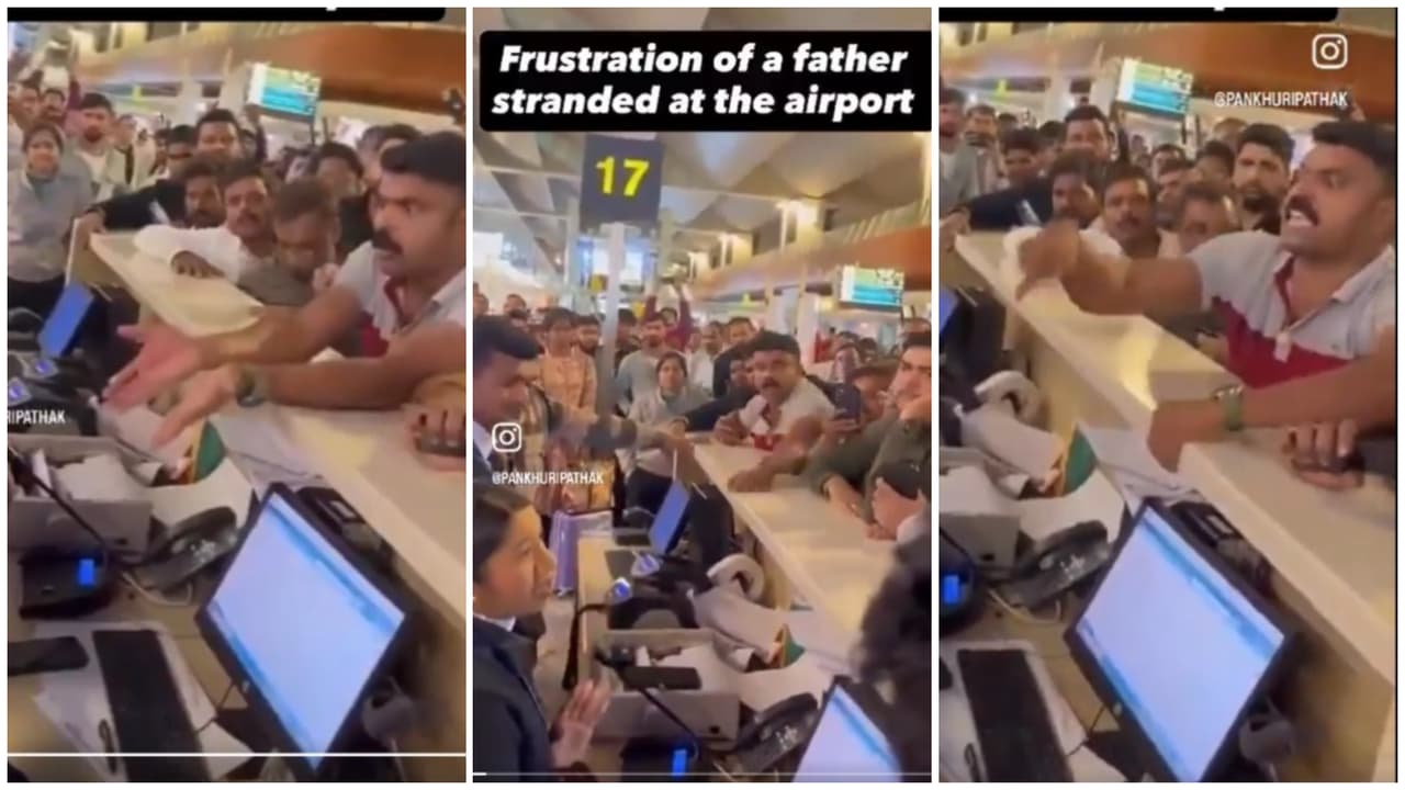 “My daughter needs a pad!” shouted a helpless father as lakhs of flyers were left stranded at airports across the country after 550 IndiGo flights were cancelled.