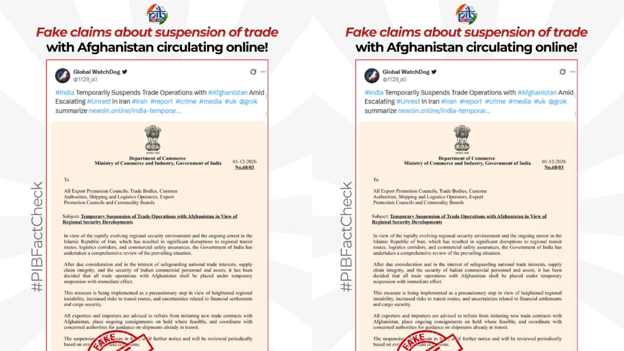 Fact Check: PIB Debunks Fake Letter Claiming India Suspended Trade With Afghanistan