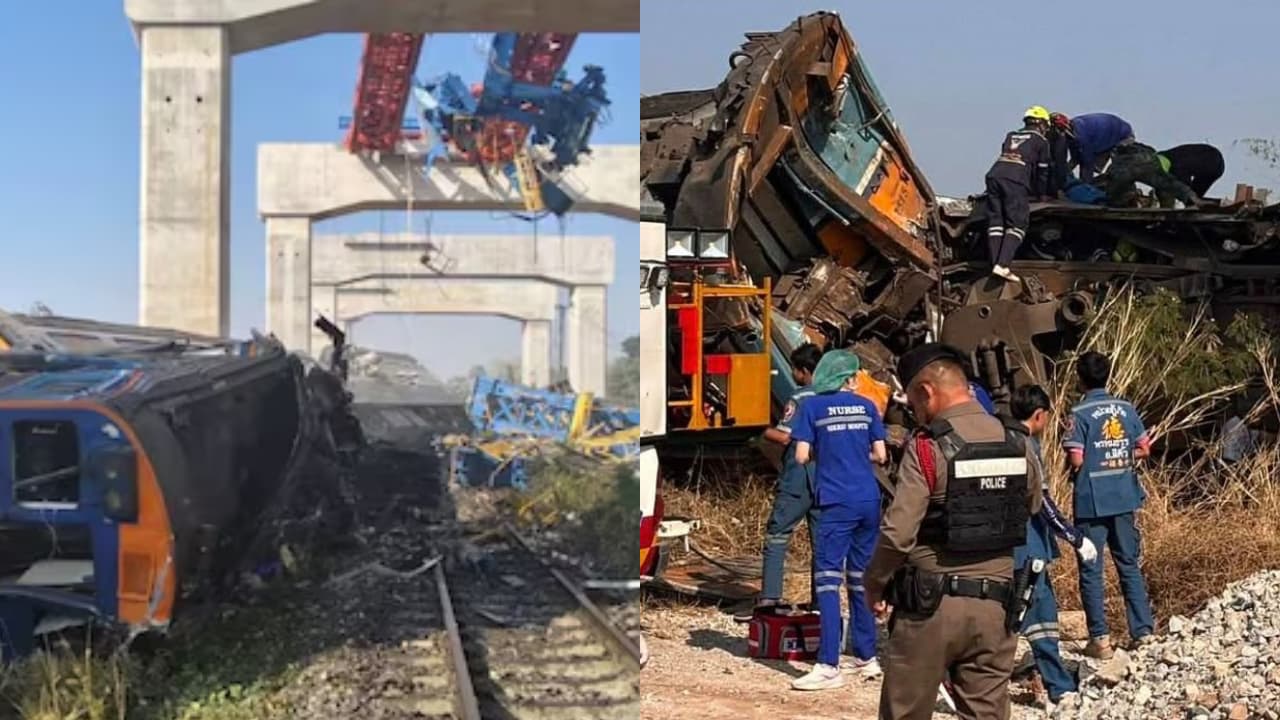 ಈಶಾನ್ಯ ಥಾಯ್ಲೆಂಡ್ನಲ್ಲಿ ಪ್ರಯಾಣಿಕ ರೈಲಿನ ಮೇಲೆ ಕಟ್ಟಡ ನಿರ್ಮಾಣದ ಕ್ರೇನ್ ಬಿದ್ದು 30 ಸಾವು | 30 Killed After Crane Falls On Train In Thailand ಈಶಾನ್ಯ ಥಾಯ್ಲೆಂಡ್ನಲ್ಲಿ ಪ್ರಯಾಣಿಕ ರೈಲಿನ ಮೇಲೆ ಕಟ್ಟಡ ನಿರ್ಮಾಣದ ಕ್ರೇನ್ ಬಿದ್ದು 30 ಸಾವು | 30 Killed After Crane Falls On Train In Thailand