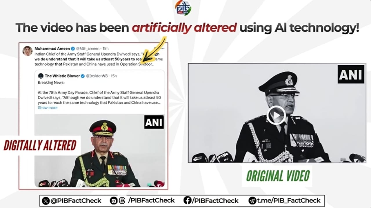 Deepfake Video of Indian Army Chief Spread by Pakistani Propaganda Accounts, PIB Fact Check Issues Alert