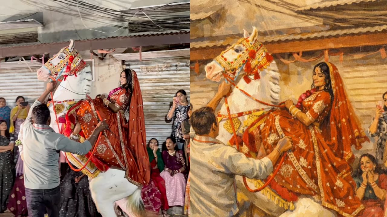 ಇದುವೇ ಮಹಿಳಾ ಸಬಲೀಕರಣ: ಮದುವೆ ಮಂಟಪಕ್ಕೆ ಕುದುರೆ ಏರಿ ಬಂದ ವಧು; ವರ ಸೇರಿ ಎಲ್ಲರೂ ಶಾಕ್! | Bride Makes Grand Entry On Horseback Ditching Traditional Norms Video Viral Sat ಇದುವೇ ಮಹಿಳಾ ಸಬಲೀಕರಣ: ಮದುವೆ ಮಂಟಪಕ್ಕೆ ಕುದುರೆ ಏರಿ ಬಂದ ವಧು; ವರ ಸೇರಿ ಎಲ್ಲರೂ ಶಾಕ್! | Bride Makes Grand Entry On Horseback Ditching Traditional Norms Video Viral Sat