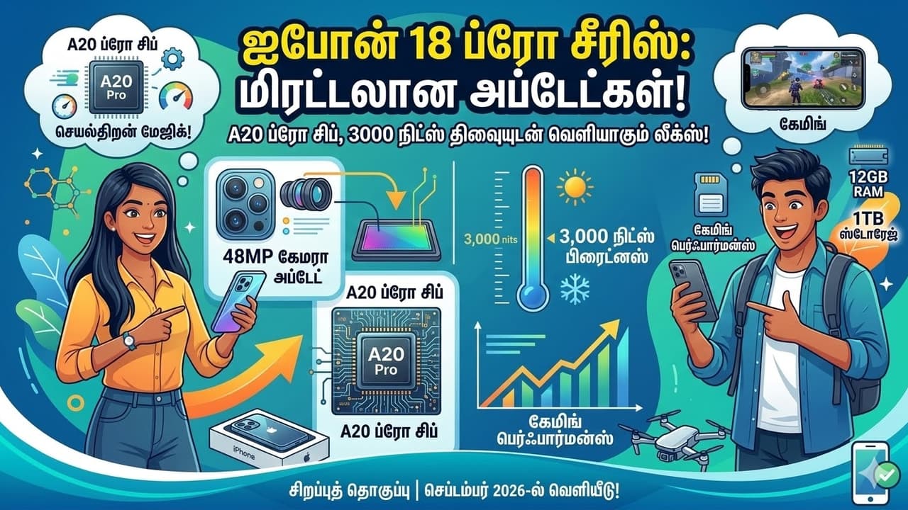 சுட்டெரிக்கும் வெயிலிலும் ஸ்கிரீன் பளபளக்கும்! வேற லெவல் டிஸ்பிளேவுடன் களமிறங்கும் ஐபோன் 18 ப்ரோ!