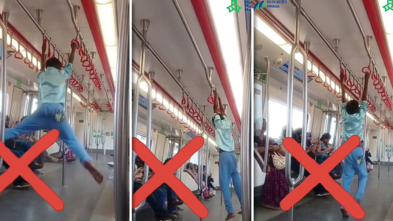 Viral Video: Internet Shocked as Mumbai Boy Performs Stunts Inside Metro Coach (WATCH)