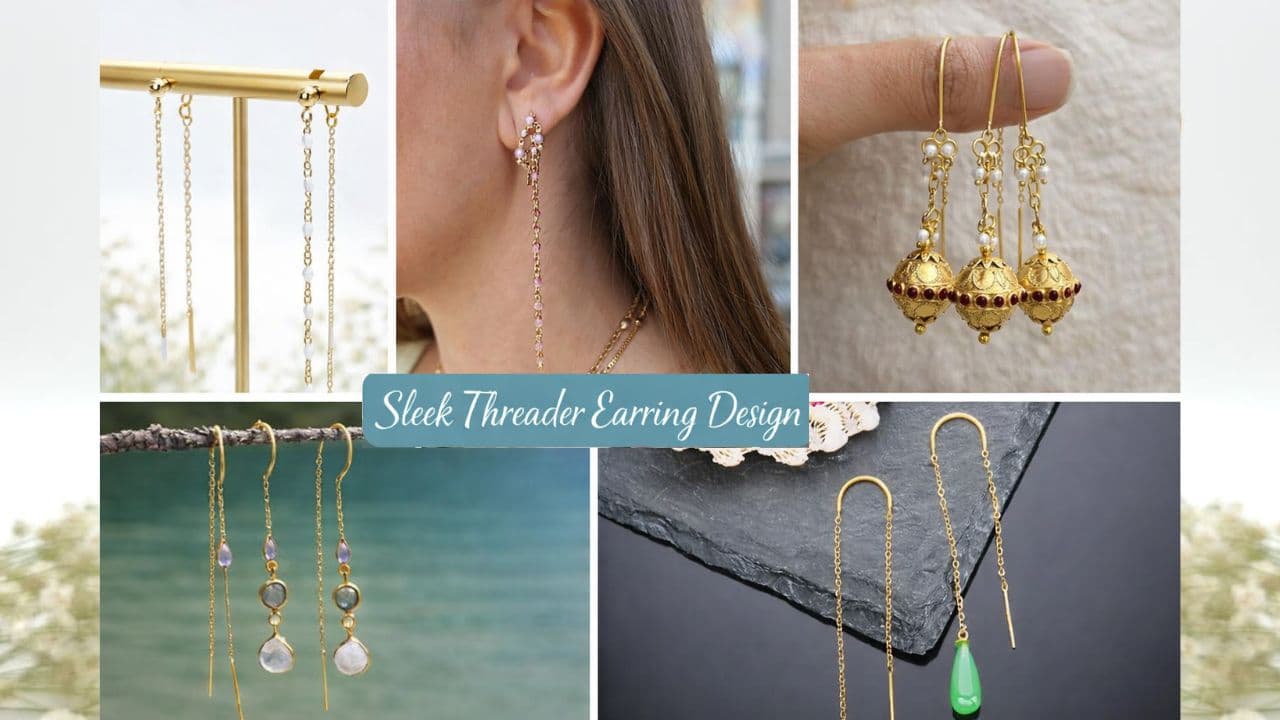 Sleek Threader Earring: स्लीक थ्रेडर ईयररिंग डिजाइन, गोल्डन और सिल्वर ...