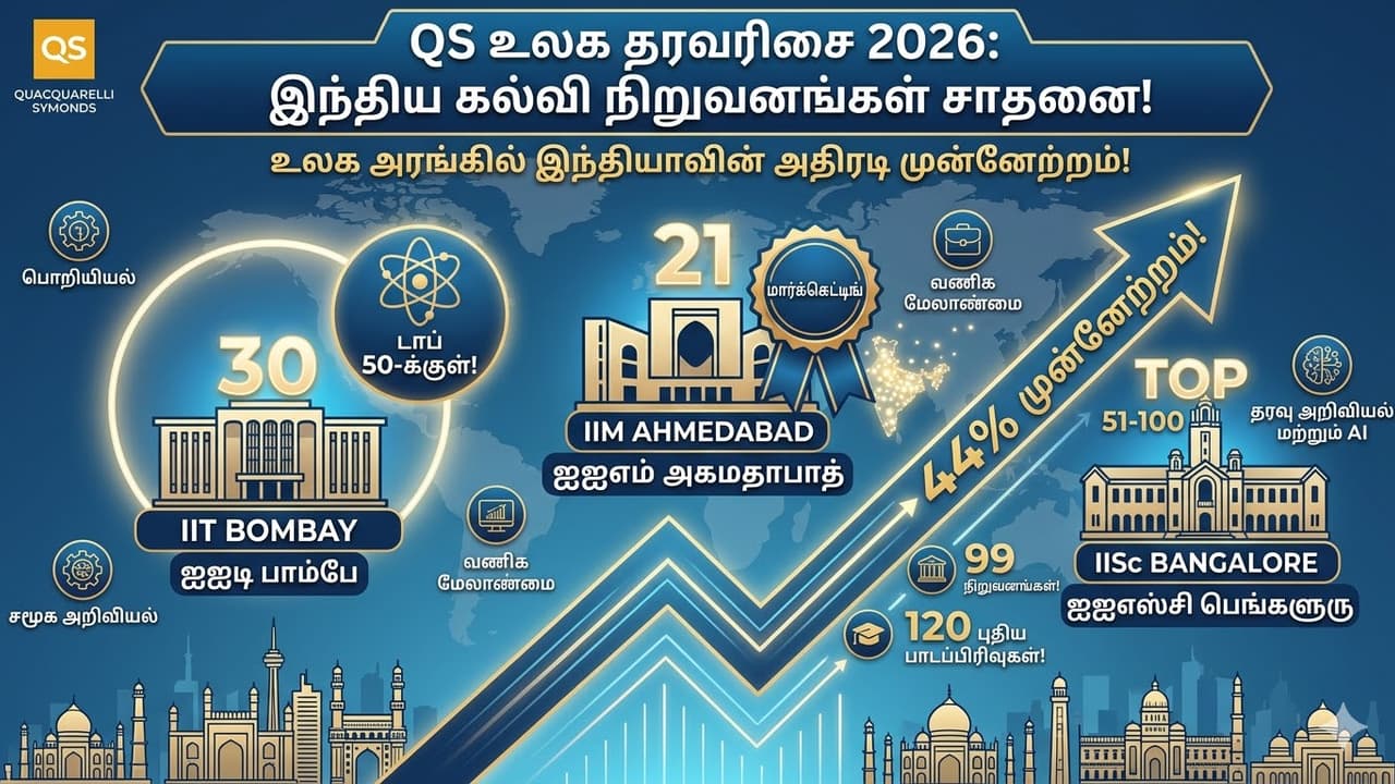 உலகை ஆளும் இந்திய மூளைகள்! QS தரவரிசையில் சீனா, அமெரிக்காவுக்கு டஃப் கொடுக்கும் இந்தியா - ஐஐடி-களின் மாஸ் சாதனை!
