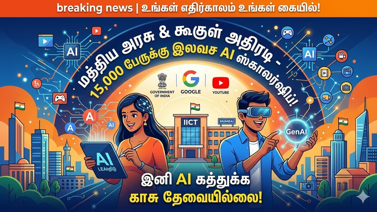 இனி AI கத்துக்க காசு தேவையில்லை! மத்திய அரசு & கூகுள் அதிரடி - 15,000 பேருக்கு இலவச ஸ்காலர்ஷிப்!