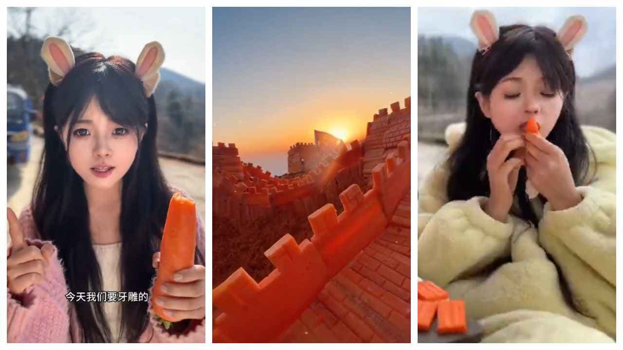 ಹಲ್ಲಿನ ಶಿಲ್ಪಿ ಈ 25ರ ಹುಡುಗಿ: ಹಲ್ಲುಗಳಿಂದ ಕ್ಯಾರೆಟ್ ಕಚ್ಚಿ, ಅರಮನೆ, ಚೀನಾದ ಮಹಾಗೋಡೆ ಕಟ್ಟಿದ ಬೆಡಗಿ! | Chinese Woman Goes Viral For Carving Intricate Sculptures On Carrots With Her Teeth Sat ಹಲ್ಲಿನ ಶಿಲ್ಪಿ ಈ 25ರ ಹುಡುಗಿ: ಹಲ್ಲುಗಳಿಂದ ಕ್ಯಾರೆಟ್ ಕಚ್ಚಿ, ಅರಮನೆ, ಚೀನಾದ ಮಹಾಗೋಡೆ ಕಟ್ಟಿದ ಬೆಡಗಿ! | Chinese Woman Goes Viral For Carving Intricate Sculptures On Carrots With Her Teeth Sat