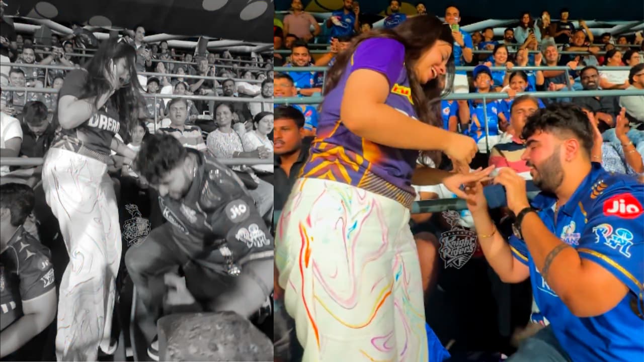 Propose ಮುಂಬೈ ಅಭಿಮಾನಿಯಿಂದ ಕೆಕೆಆರ್ ಗೆಳತಿಗೆ ಪ್ರಪೋಸ್ ಮುನ್ನ ಕಳೆದೊಯ್ತು ರಿಂಗ್, ಮುಂದೇನಾಯ್ತು? | Mi Fan Propose Kkr Fan During Match Gets Green Signal Despite Lose Ring At Stadium Propose ಮುಂಬೈ ಅಭಿಮಾನಿಯಿಂದ ಕೆಕೆಆರ್ ಗೆಳತಿಗೆ ಪ್ರಪೋಸ್ ಮುನ್ನ ಕಳೆದೊಯ್ತು ರಿಂಗ್, ಮುಂದೇನಾಯ್ತು? | Mi Fan Propose Kkr Fan During Match Gets Green Signal Despite Lose Ring At Stadium