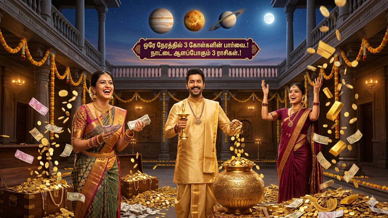 Astrology: ஒரே நேரத்தில் 3 கோள்களின் பார்வை.! நாட்டை ஆளப்போகும் 3 ராசிகள்.! அள்ளி அள்ளி கொடுக்கும் வகையில் செல்வம் சேருமாம்.!