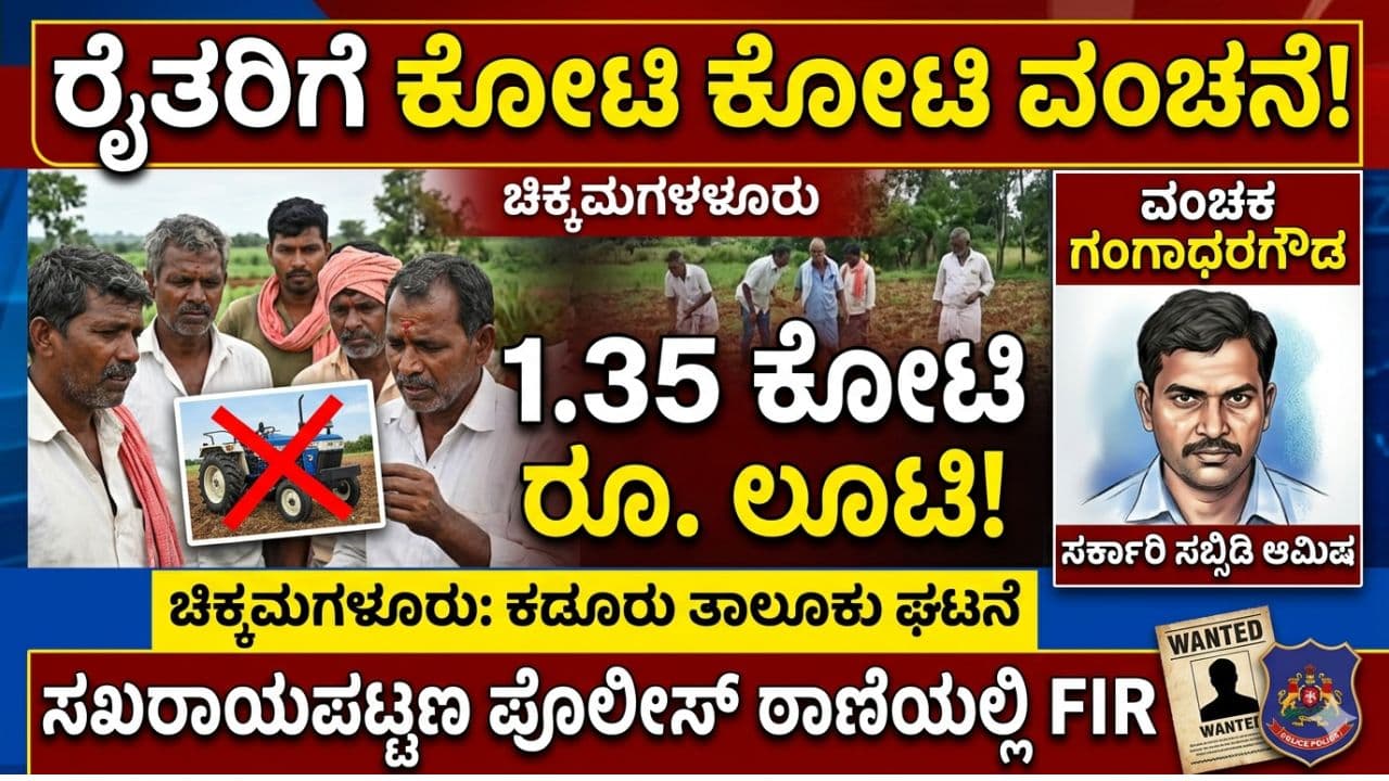 ಟ್ರ್ಯಾಕ್ಟರ್ ಸಬ್ಸಿಡಿ ಆಸೆ ತೋರಿಸಿ 80 ರೈತರಿಗೆ 1.35 ಕೋಟಿ ರೂ. ಪಂಗನಾಮ: ಕಾಫಿನಾಡಲ್ಲಿ ಬೃಹತ್ ವಂಚನೆ ಜಾಲ ಪತ್ತೆ! | Chikkamagaluru Tractor Subsidy Scam Sakharayapattana 80 Farmers Cheated 1 35 Crore Sat ಟ್ರ್ಯಾಕ್ಟರ್ ಸಬ್ಸಿಡಿ ಆಸೆ ತೋರಿಸಿ 80 ರೈತರಿಗೆ 1.35 ಕೋಟಿ ರೂ. ಪಂಗನಾಮ: ಕಾಫಿನಾಡಲ್ಲಿ ಬೃಹತ್ ವಂಚನೆ ಜಾಲ ಪತ್ತೆ! | Chikkamagaluru Tractor Subsidy Scam Sakharayapattana 80 Farmers Cheated 1 35 Crore Sat
