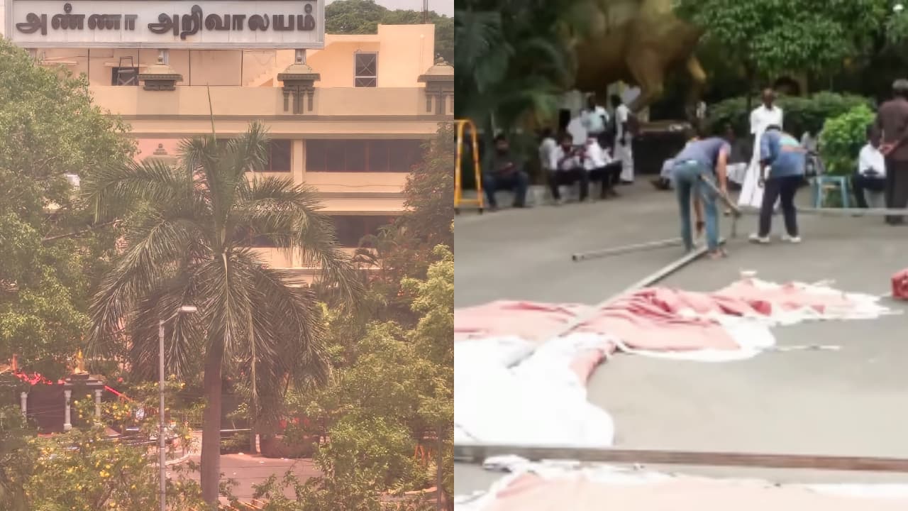 ജനനായകനായി വിജയ്, മൂന്നാം സ്ഥാനത്തേക്ക് ഡിഎംകെ, ആളൊഴിഞ്ഞ് ഡിഎംകെ ആസ്ഥാനം, പന്തലും കസേരകളും നീക്കി പ്രവർത്തകർ - Asianet News Malayalam